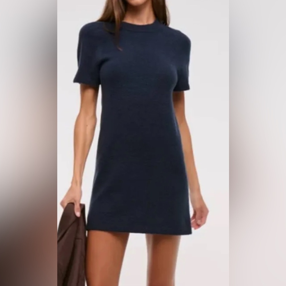 NWT SZ M Abercrombie Madeline mini sweater dress navy